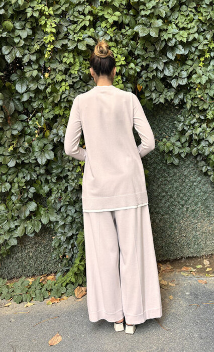 Miss Dalida Yakası Yırtmaçlı Triko Tunik Stone - 4