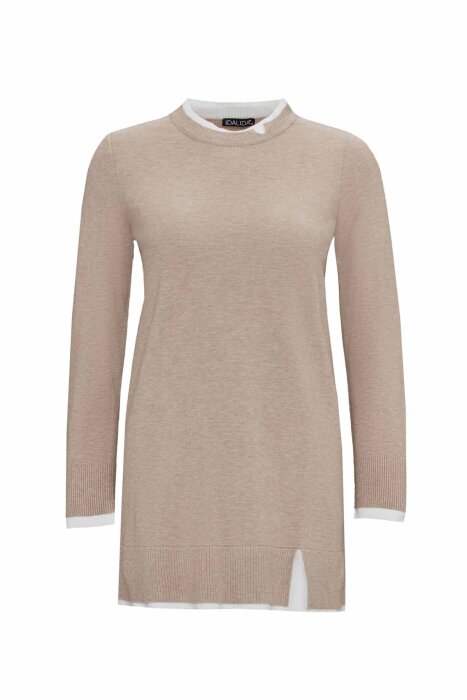 Miss Dalida Yakası Yırtmaçlı Triko Tunik VİZON - 2