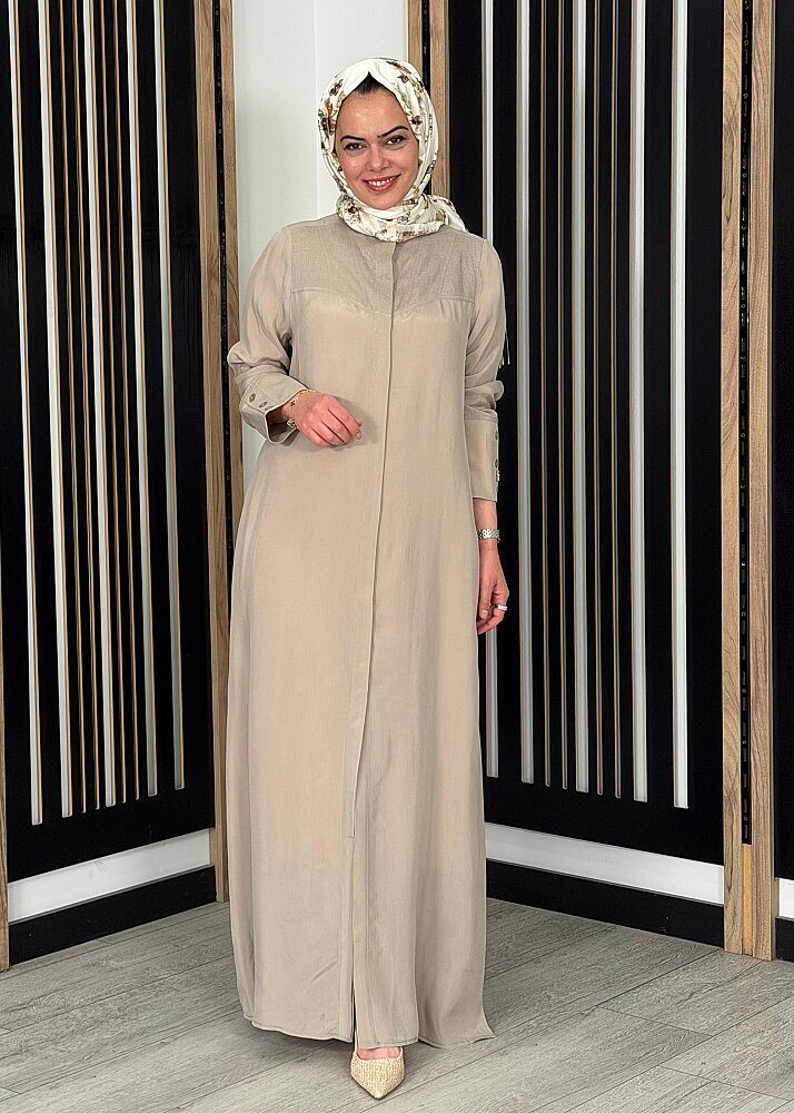 Miss Dalida Yakasız Yırtmaç Detaylı Keten Ceket Stone - 3