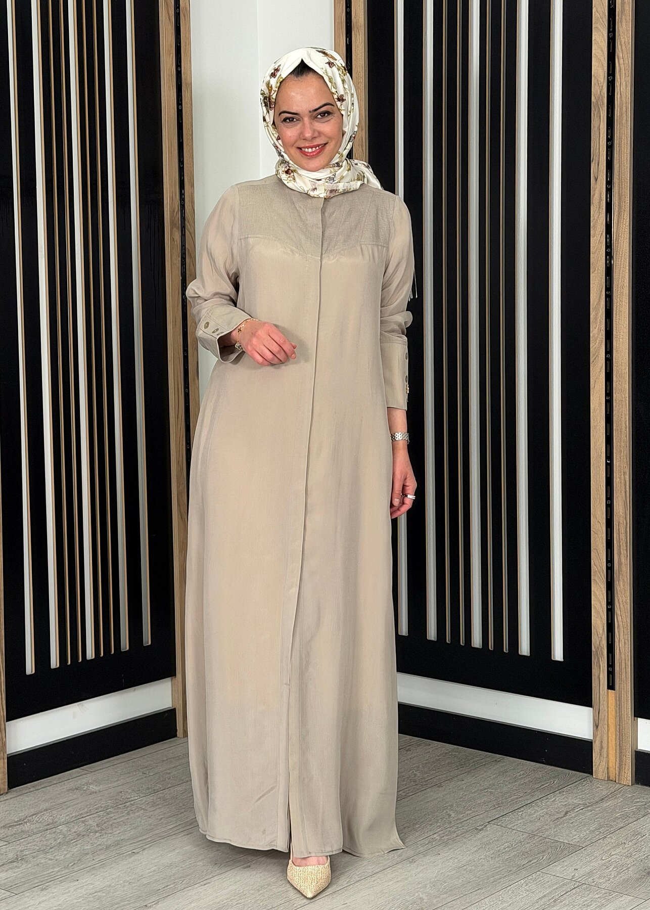 Miss Dalida Yakasız Yırtmaç Detaylı Keten Ceket Stone - 3