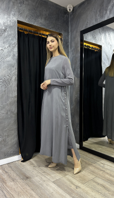 Miss Dalida Yanları Düğmeli Cupro Elbise ANTRASİT - 4