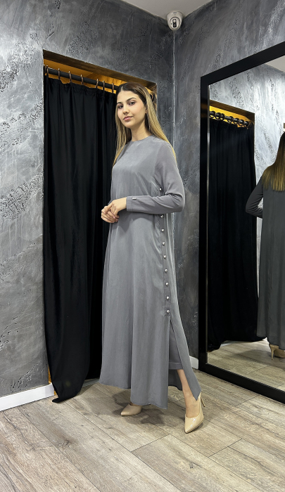 Miss Dalida Yanları Düğmeli Cupro Elbise ANTRASİT - 4
