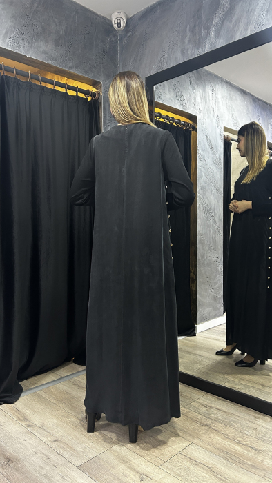 Miss Dalida Yanları Düğmeli Cupro Elbise SİYAH - 3