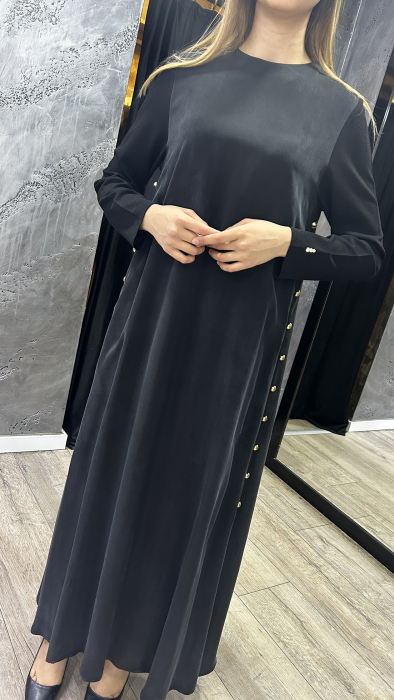 Miss Dalida Yanları Düğmeli Cupro Elbise SİYAH - 4