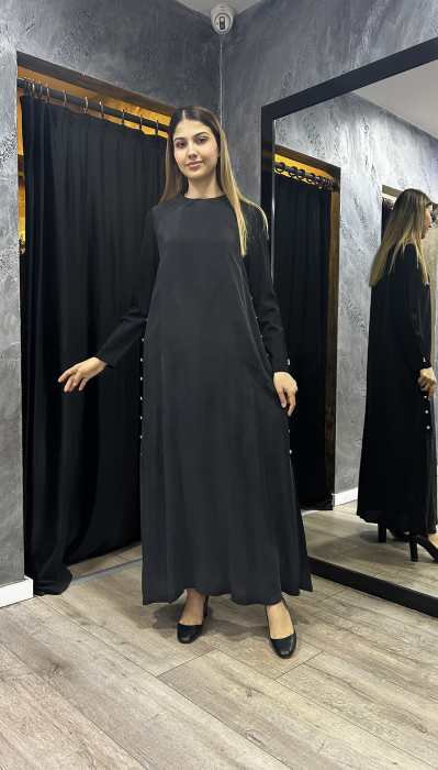 Miss Dalida Yanları Düğmeli Cupro Elbise SİYAH - 1