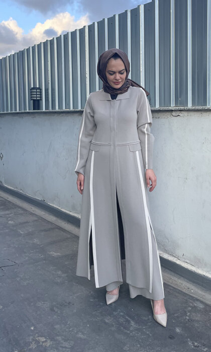 Miss Dalida Yırtmaç Detaylı Uzun Triko Hırka MİNK - 4