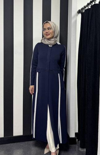 Miss Dalida Yırtmaç Detaylı Uzun Triko Hırka Navy Blue - 2
