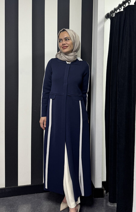 Miss Dalida Yırtmaç Detaylı Uzun Triko Hırka Navy Blue - 2