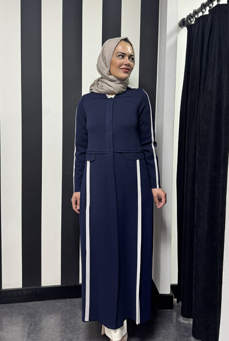 Miss Dalida Yırtmaç Detaylı Uzun Triko Hırka Navy Blue - 3