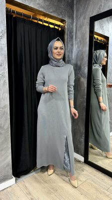 Miss Dalida Yırtmacı Taş Detaylı Elbise Viale/Grey 