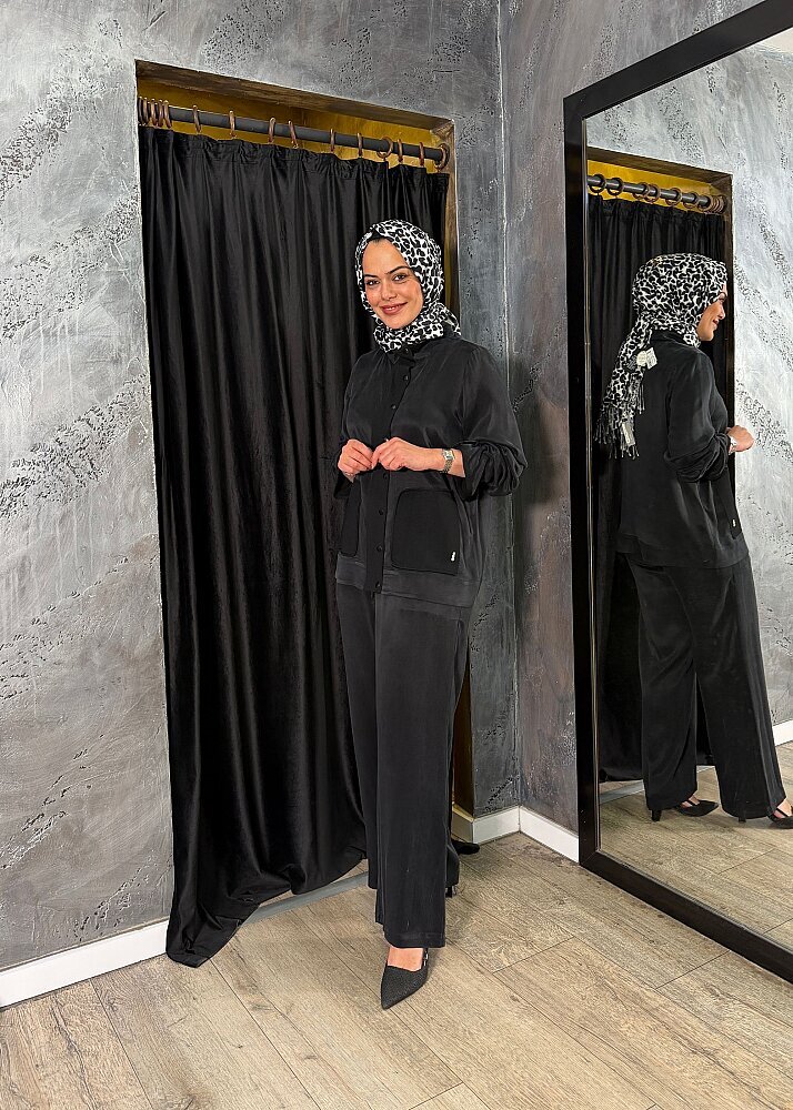 Miss Dalida Yüksek Yaka Cepli Minimal Ceket BLACK - 2