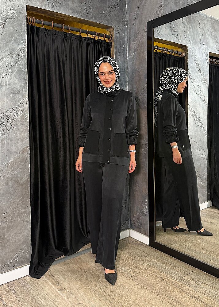 Miss Dalida Yüksek Yaka Cepli Minimal Ceket BLACK - 3