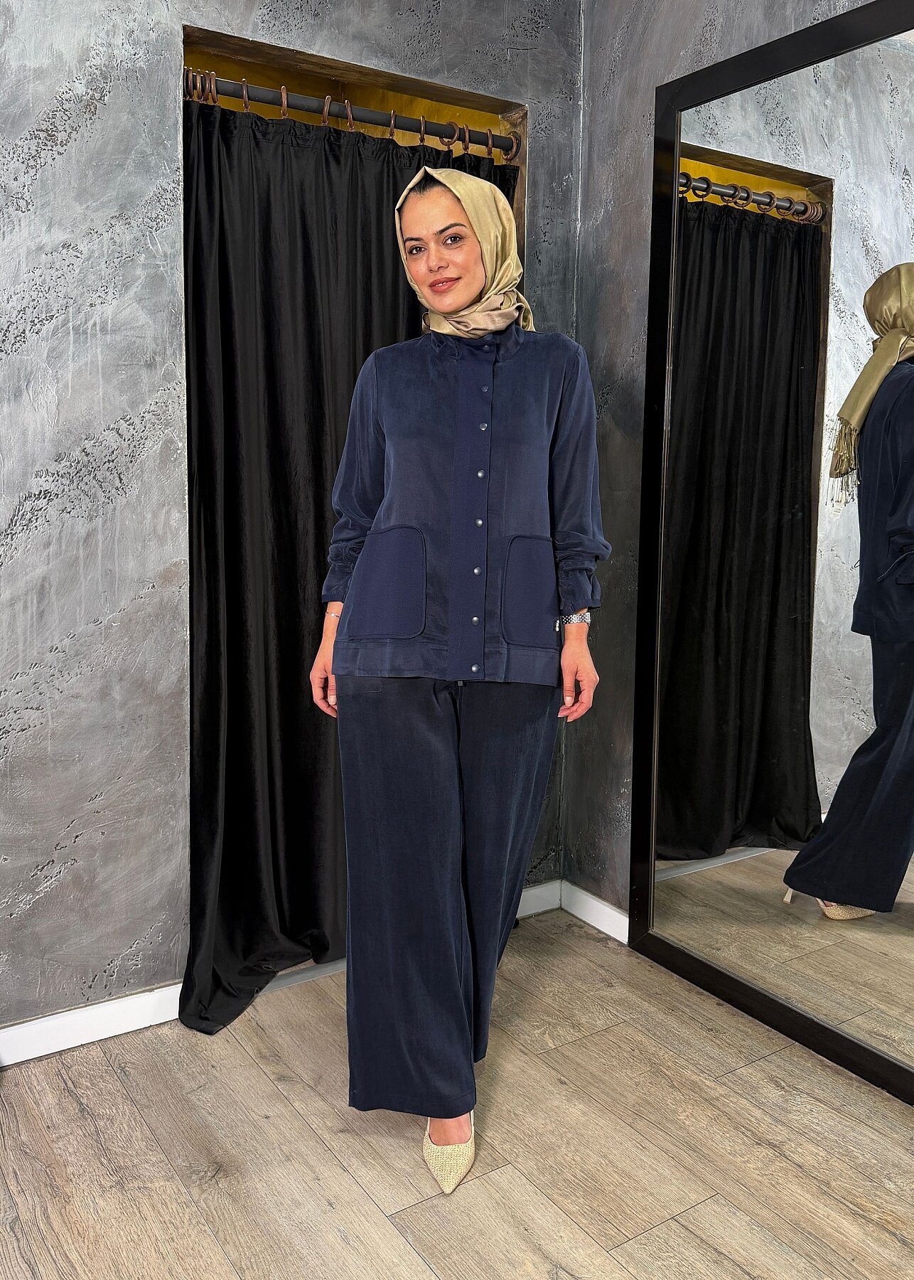 Miss Dalida Yüksek Yaka Cepli Minimal Ceket Navy - 3