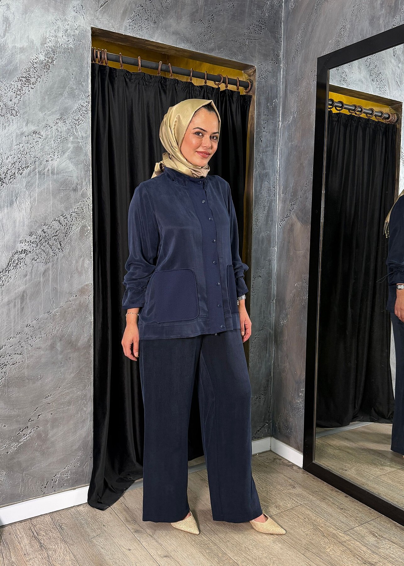 Miss Dalida Yüksek Yaka Cepli Minimal Ceket Navy - 4