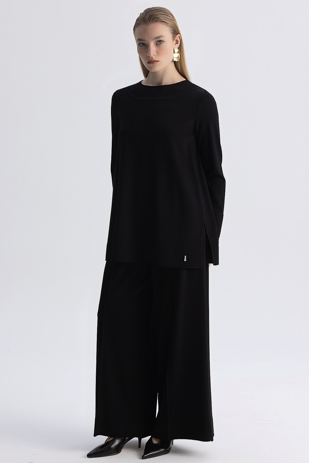 Miss Dalida Yuvarlak Yaka Basic Tunik BLACK - 3
