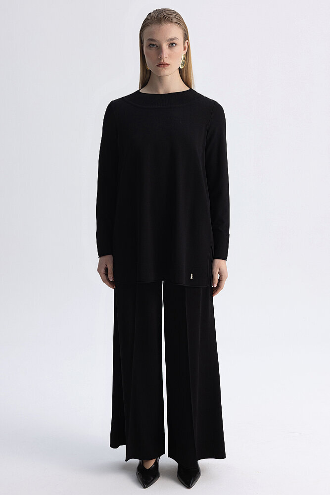 Miss Dalida Yuvarlak Yaka Basic Tunik BLACK - 4