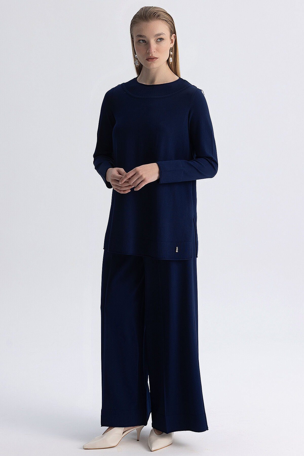 Miss Dalida Yuvarlak Yaka Basic Tunik Navy - 1