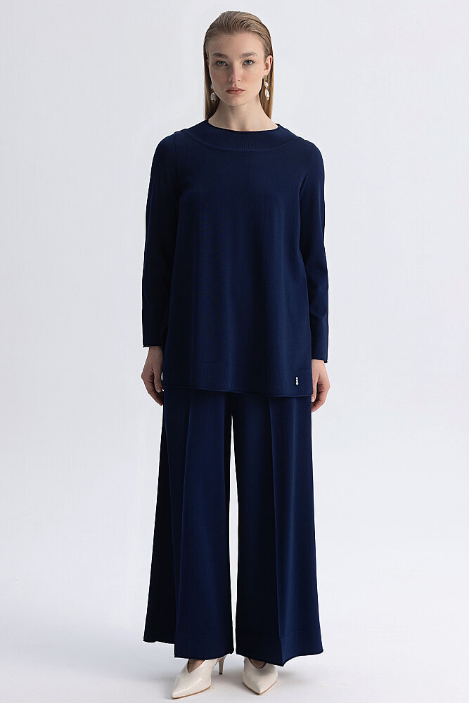 Miss Dalida Yuvarlak Yaka Basic Tunik Navy - 4