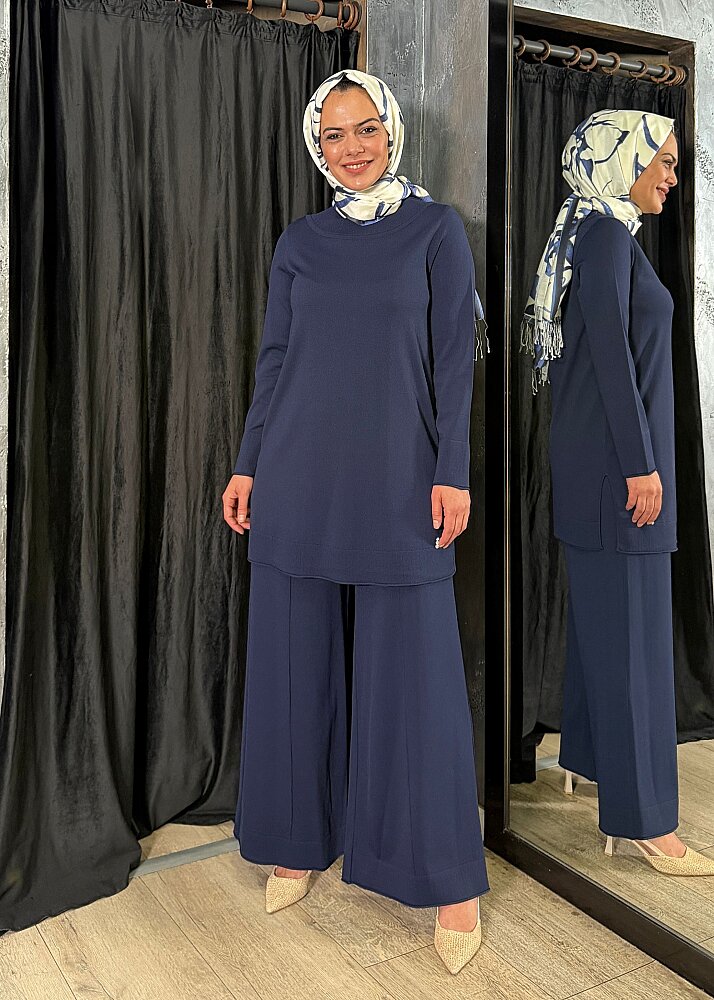 Miss Dalida Yuvarlak Yaka Basic Tunik Navy