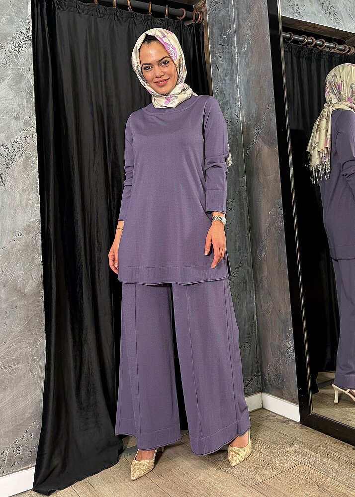 Miss Dalida Yuvarlak Yaka Basic Tunik Purple - 4