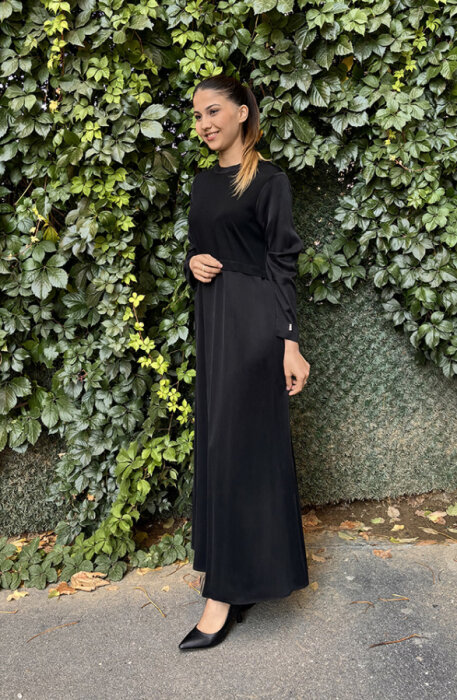 Miss Dalida Yuvarlak Yaka Cupro Elbise BLACK - 2