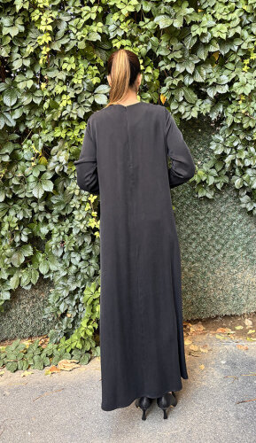 Miss Dalida Yuvarlak Yaka Cupro Elbise BLACK - 3