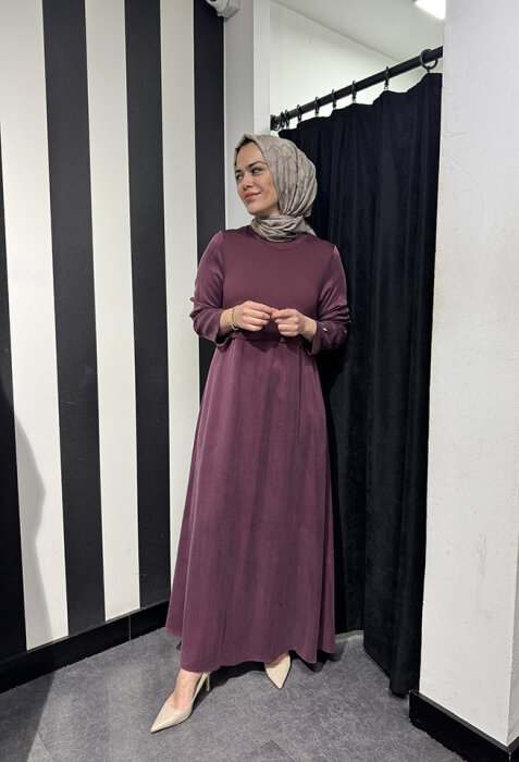 Miss Dalida Yuvarlak Yaka Cupro Elbise BORDO - 1