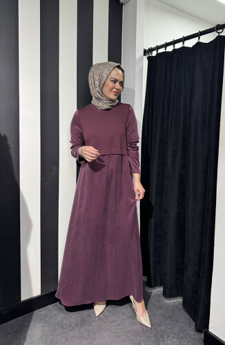 Miss Dalida Yuvarlak Yaka Cupro Elbise BORDO - 2