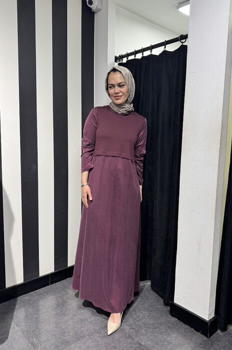 Miss Dalida Yuvarlak Yaka Cupro Elbise BORDO - 3