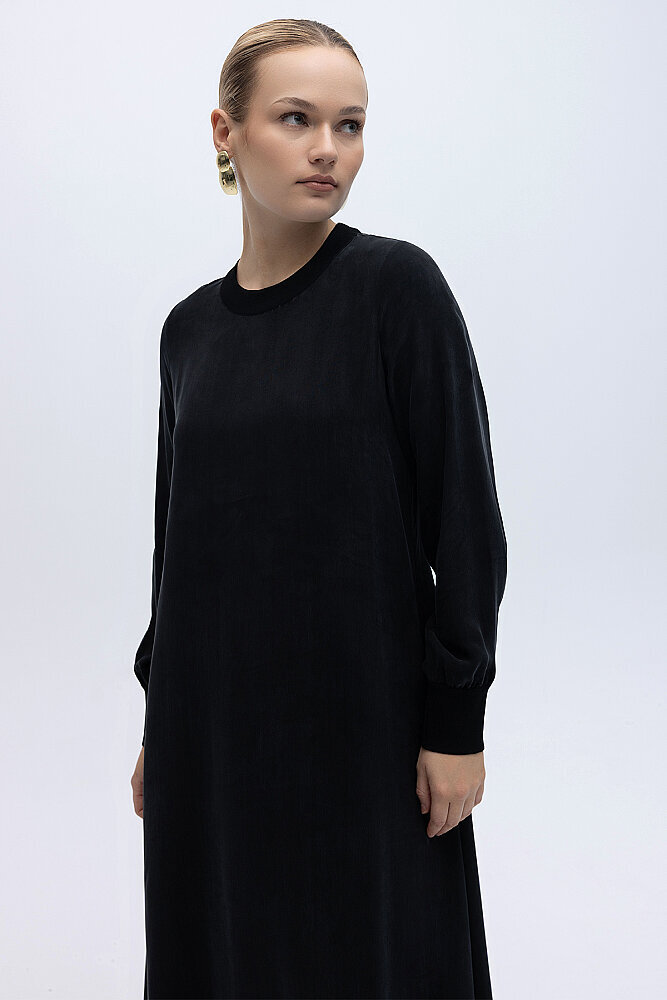 Miss Dalida Yuvarlak Yaka Cupro Uzun Elbise BLACK - 2