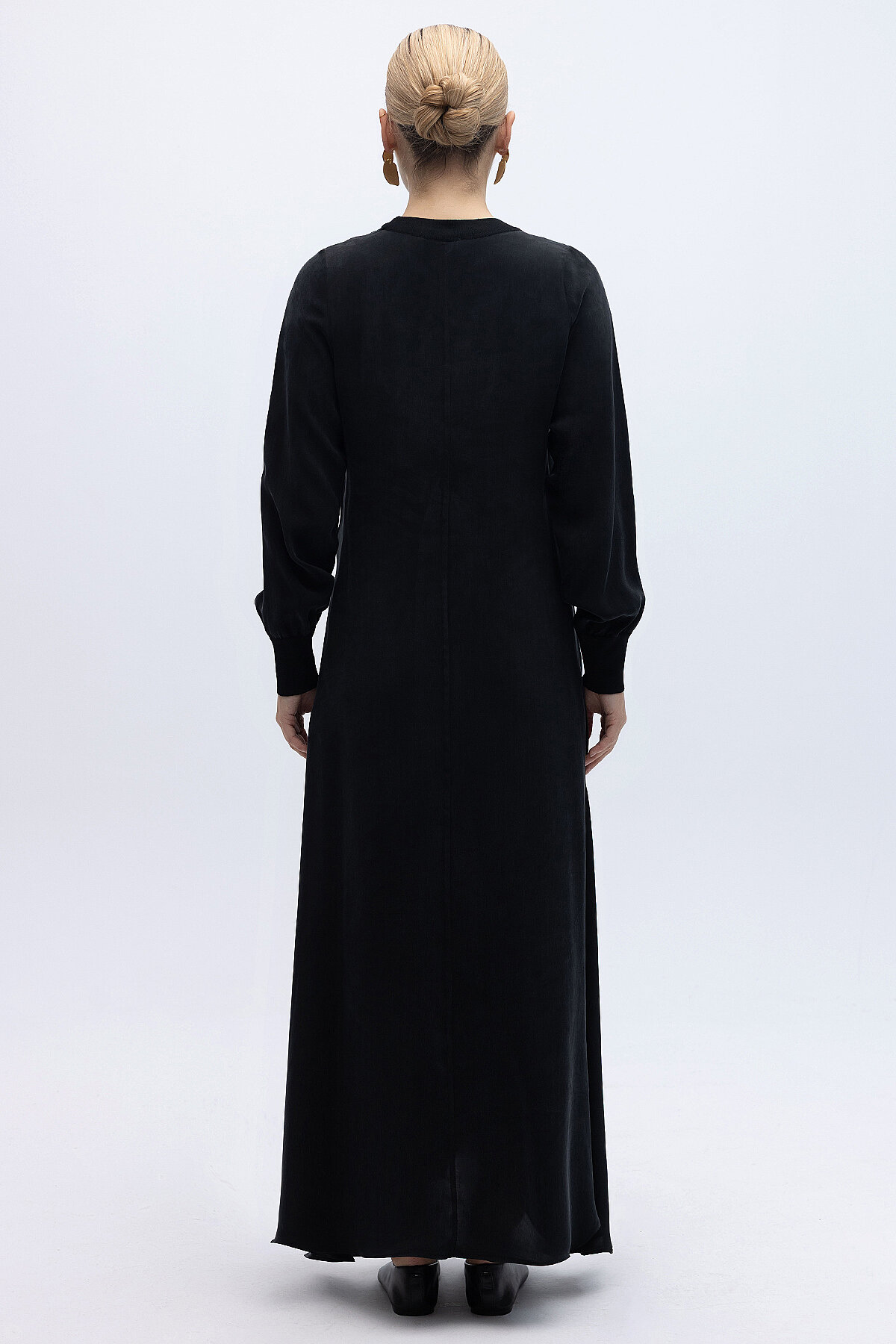 Miss Dalida Yuvarlak Yaka Cupro Uzun Elbise BLACK - 4