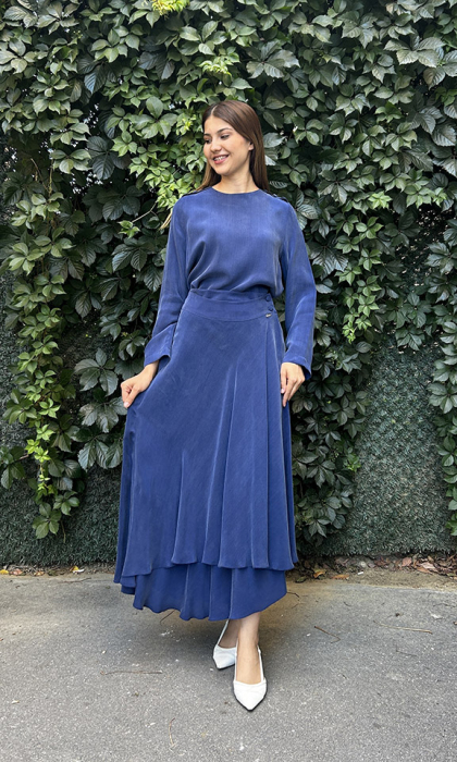 Miss Dalida Yuvarlak Yaka Düğme Detaylı Cupra Tunik Navy Blue - 2