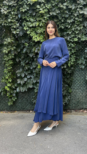 Miss Dalida Yuvarlak Yaka Düğme Detaylı Cupra Tunik Navy Blue - 3