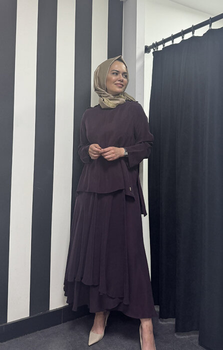 Miss Dalida Yuvarlak Yaka Düğme Detaylı Cupra Tunik Oubergine - 2