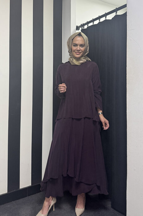 Miss Dalida Yuvarlak Yaka Düğme Detaylı Cupra Tunik Oubergine - 1