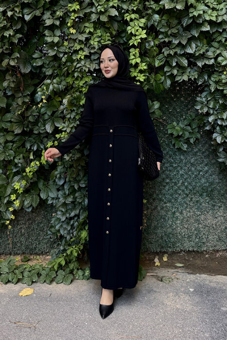 Miss Dalida Yuvarlak Yaka Fitil Detaylı Elbise BLACK - 2