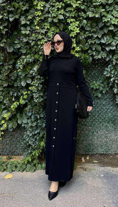 Miss Dalida Yuvarlak Yaka Fitil Detaylı Elbise BLACK - 1