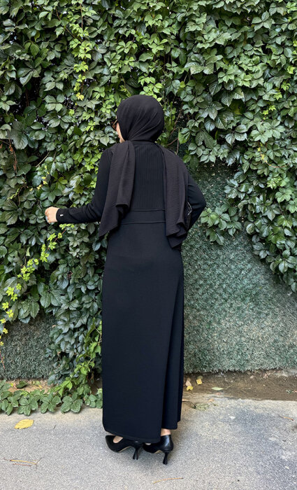 Miss Dalida Yuvarlak Yaka Fitil Detaylı Elbise BLACK - 3