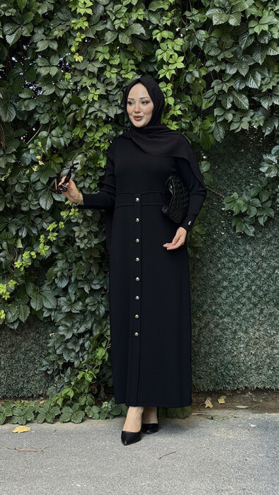 Miss Dalida Yuvarlak Yaka Fitil Detaylı Elbise BLACK - 4