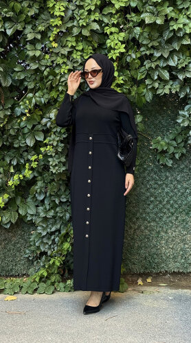 Miss Dalida Yuvarlak Yaka Fitil Detaylı Elbise BLACK - 5