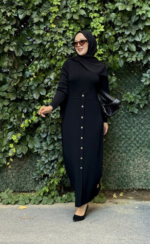 Miss Dalida Yuvarlak Yaka Fitil Detaylı Elbise BLACK - 6