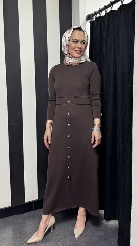 Miss Dalida Yuvarlak Yaka Fitil Detaylı Elbise Cacao - 4