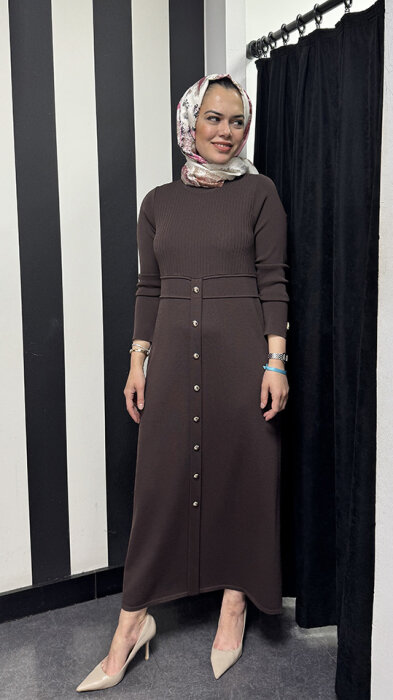 Miss Dalida Yuvarlak Yaka Fitil Detaylı Elbise Cacao - 4