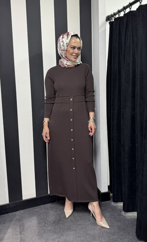 Miss Dalida Yuvarlak Yaka Fitil Detaylı Elbise Cacao - 2