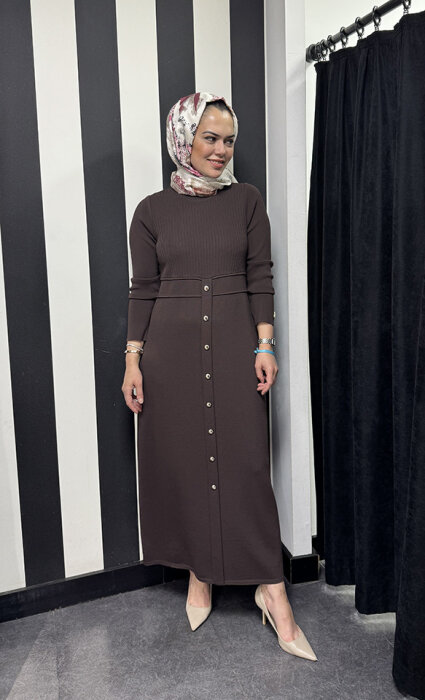 Miss Dalida Yuvarlak Yaka Fitil Detaylı Elbise Cacao - 2