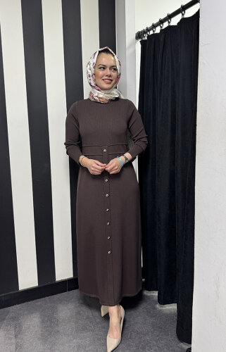 Miss Dalida Yuvarlak Yaka Fitil Detaylı Elbise Cacao - 3