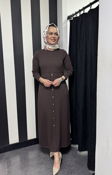 Miss Dalida Yuvarlak Yaka Fitil Detaylı Elbise Cacao - 3