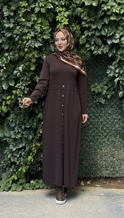 Miss Dalida Yuvarlak Yaka Fitil Detaylı Elbise Cacao - 6