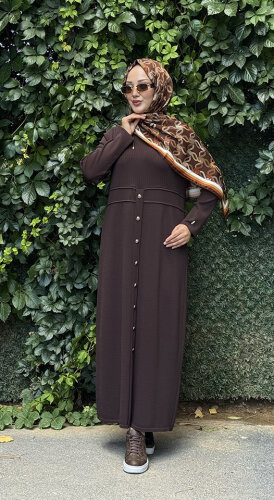 Miss Dalida Yuvarlak Yaka Fitil Detaylı Elbise Cacao - 7