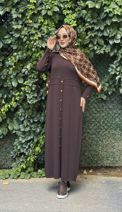 Miss Dalida Yuvarlak Yaka Fitil Detaylı Elbise Cacao - 8